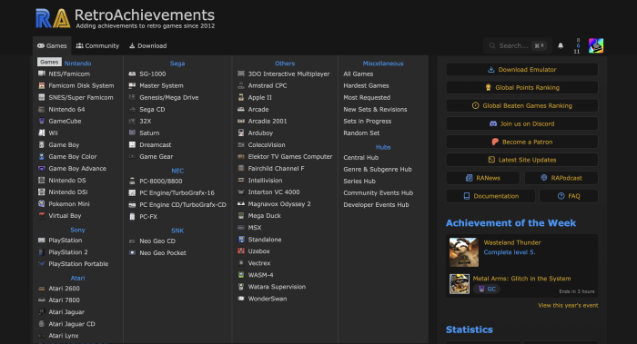 Derzeit gibt es bereits mehr als 50 Plattformen, die RetroAchievements unterstützen. (Bild: Nintendo / Screenshot: Medienagentur Plassma)